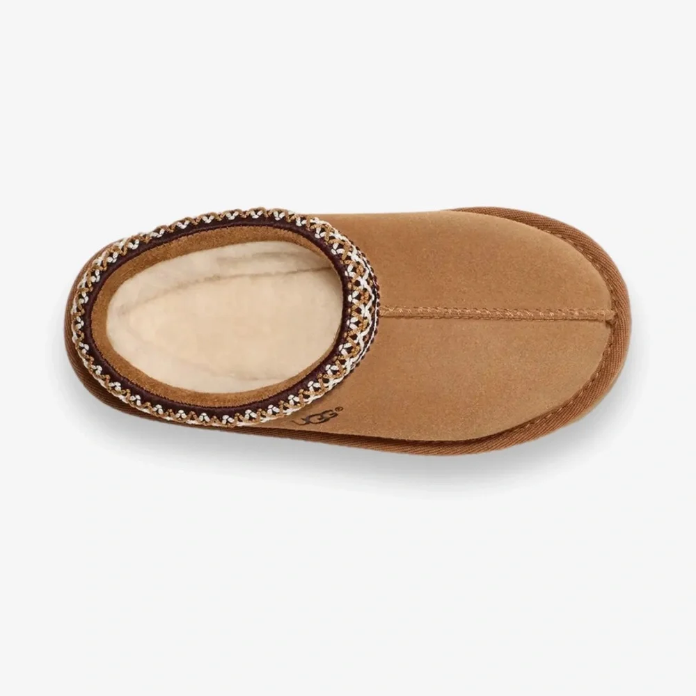 UGG Kids Chestnut Brown Slip-On Clog with Patterned Trim